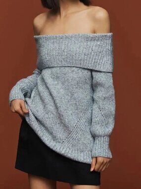 Anthropologie Pilcro Off-Shoulder Batwing Sweater, Grey, XS